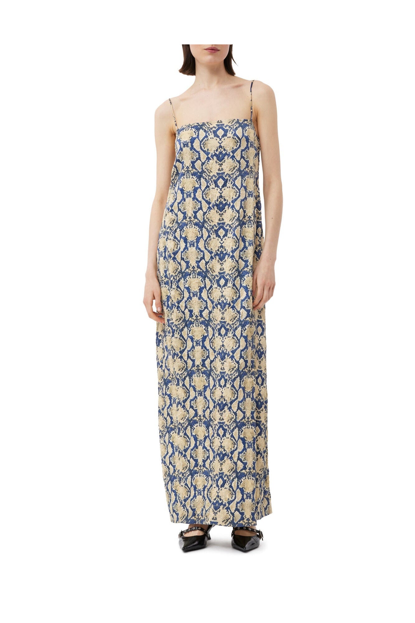 Snake Printed Crinkled Satin Midi Slip Dress | Safari