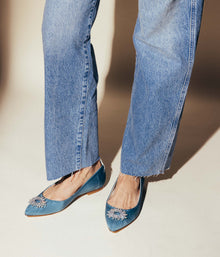 Stevie Ballerina Flats in Blue Silk Moire - Loren Hope