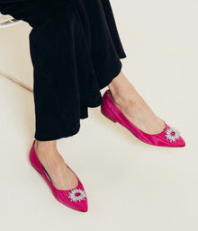 Stevie Ballerina Flats in Pink Silk Moire - Loren Hope