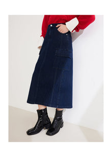 Straight Denim Skirt | Navy