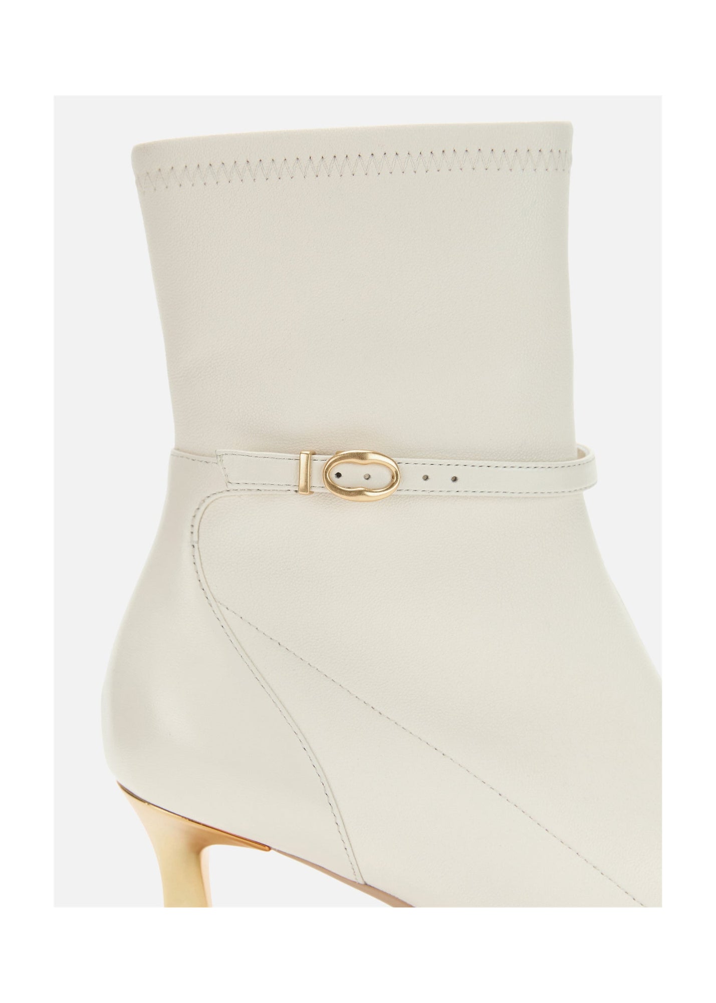 Stretch Lambskin Spliced Pointed Toe High-Heeled Ankle Boots | White