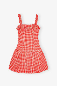 Stretch Seersucker Strap Ruffle Mini Dress | Racing Red