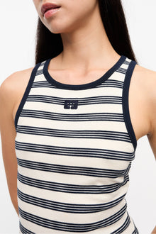 Striped Soft Cotton Rib Tank Top | Sky Captain