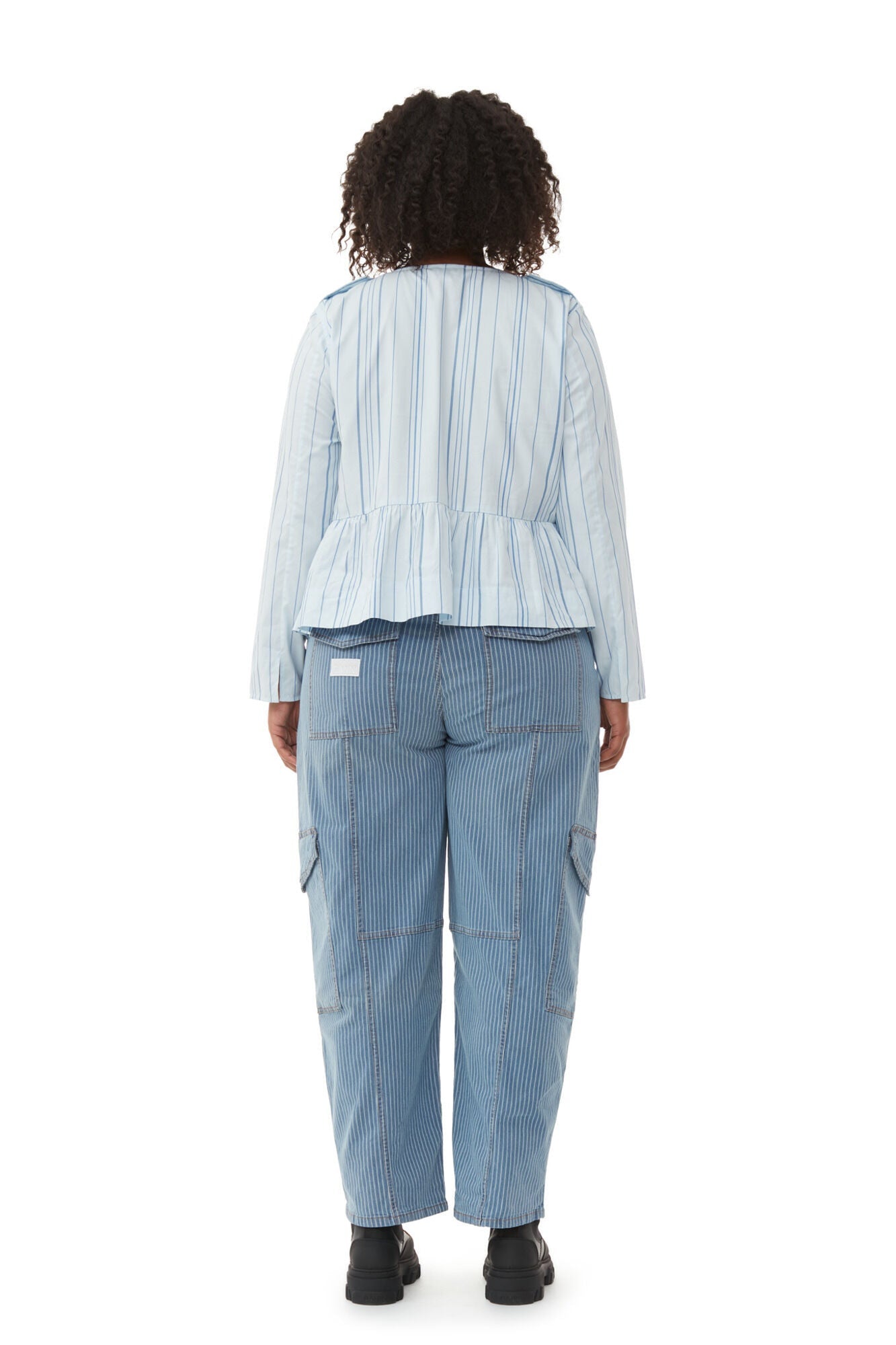 Striped Twill Peplum Blouse | Heather