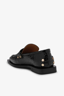 Studded Loafers in Croco | Black