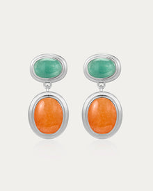 Sunset Double Stone Studs | Silver | Aventurine/Jade