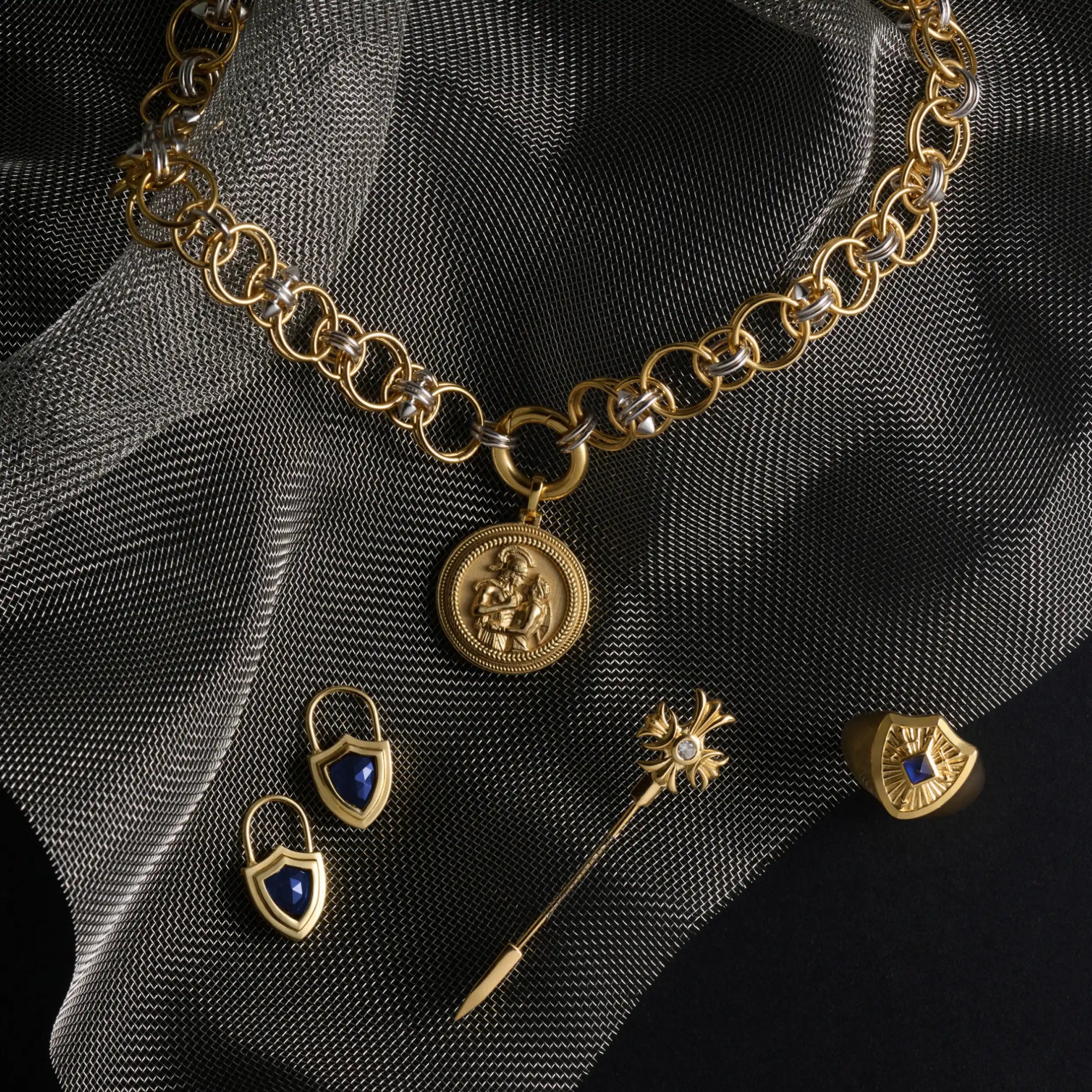 Awe Inspired  Accessories Sapphire Triple Moon Dagger Brooch