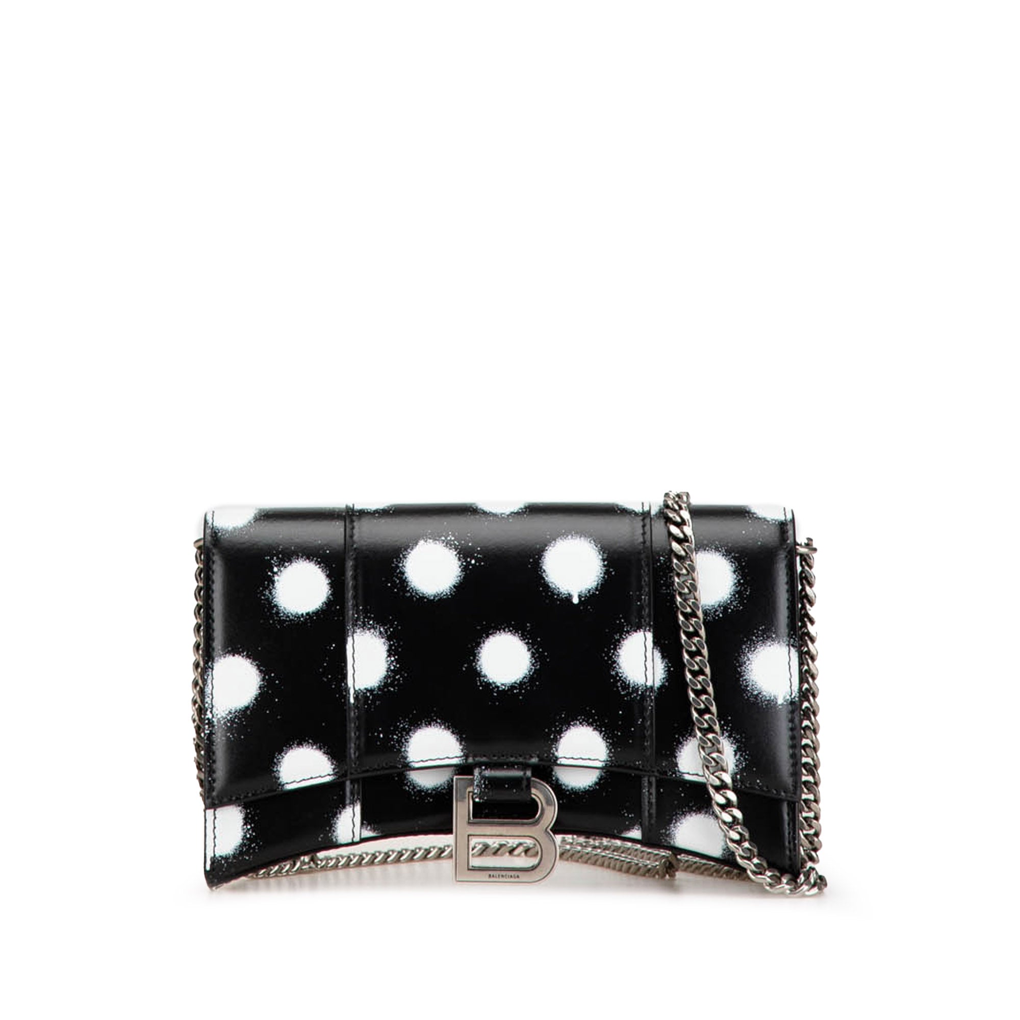 Balenciaga | Pre-Owned Shiny Box Calfskin Polka Dot Hourglass Wallet On Chain | Black