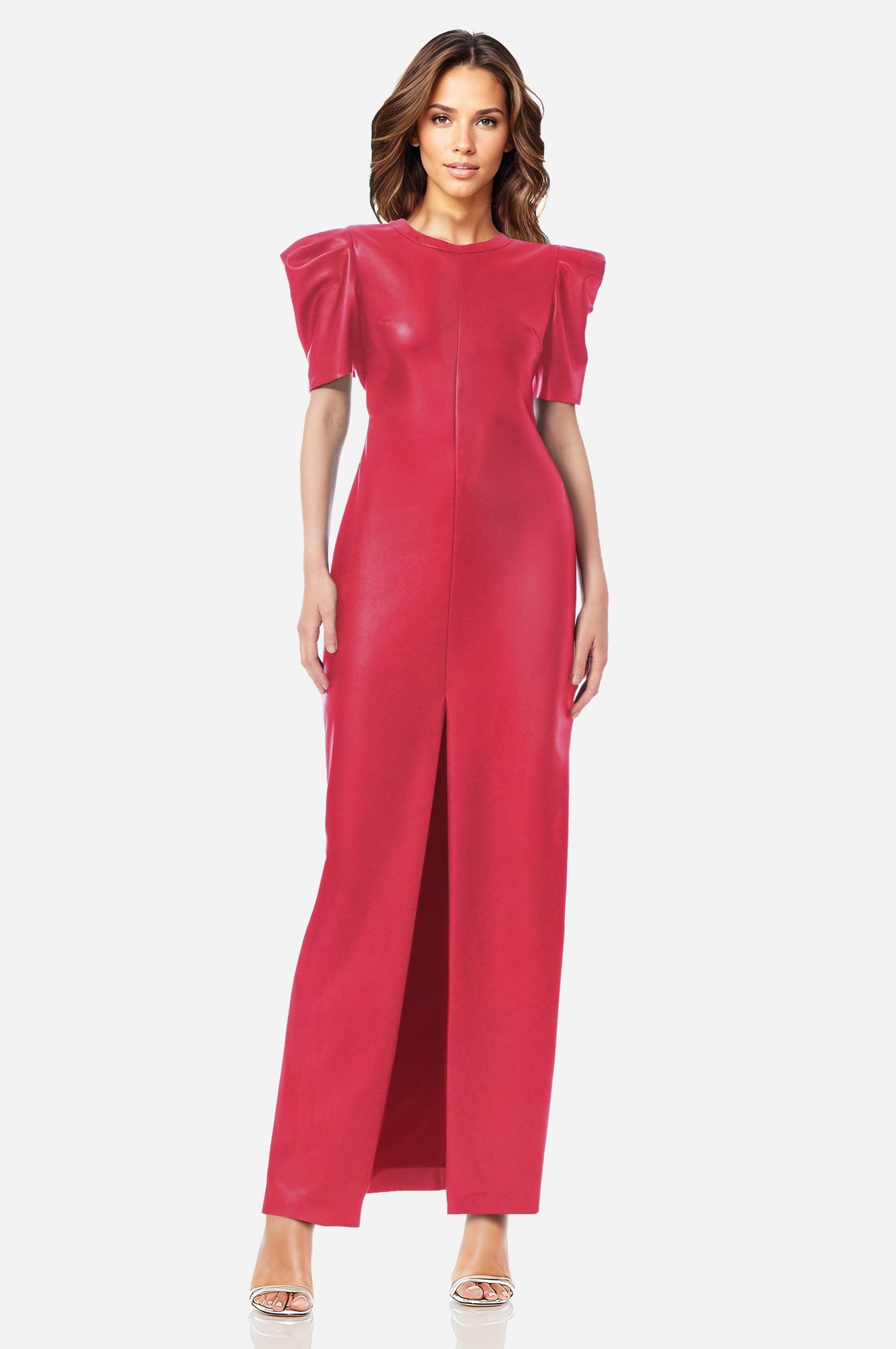 ONE33 SOCIAL | The Toby Strawberry Vegan Leather Maxi Dress | Pink