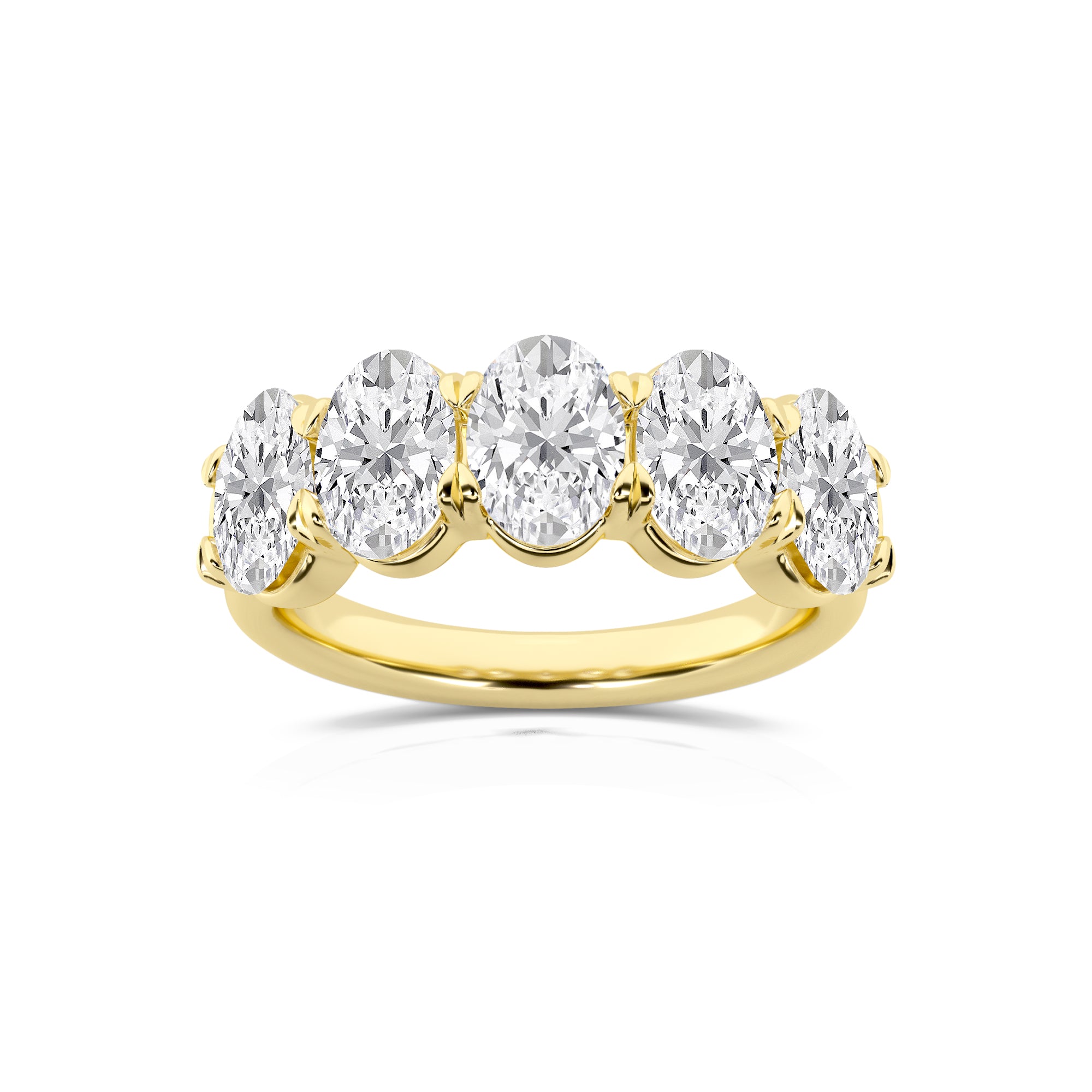 3.00 CT Oval Lab-Grown Diamond | Five Stone Anniversary Wedding Band Ring | 14K Yellow Gold | G Color | VS Clarity