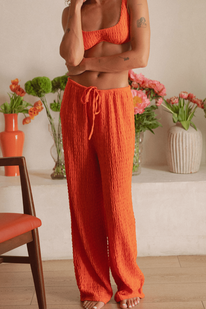 Drawstring Wide Leg Pant | Tangerine