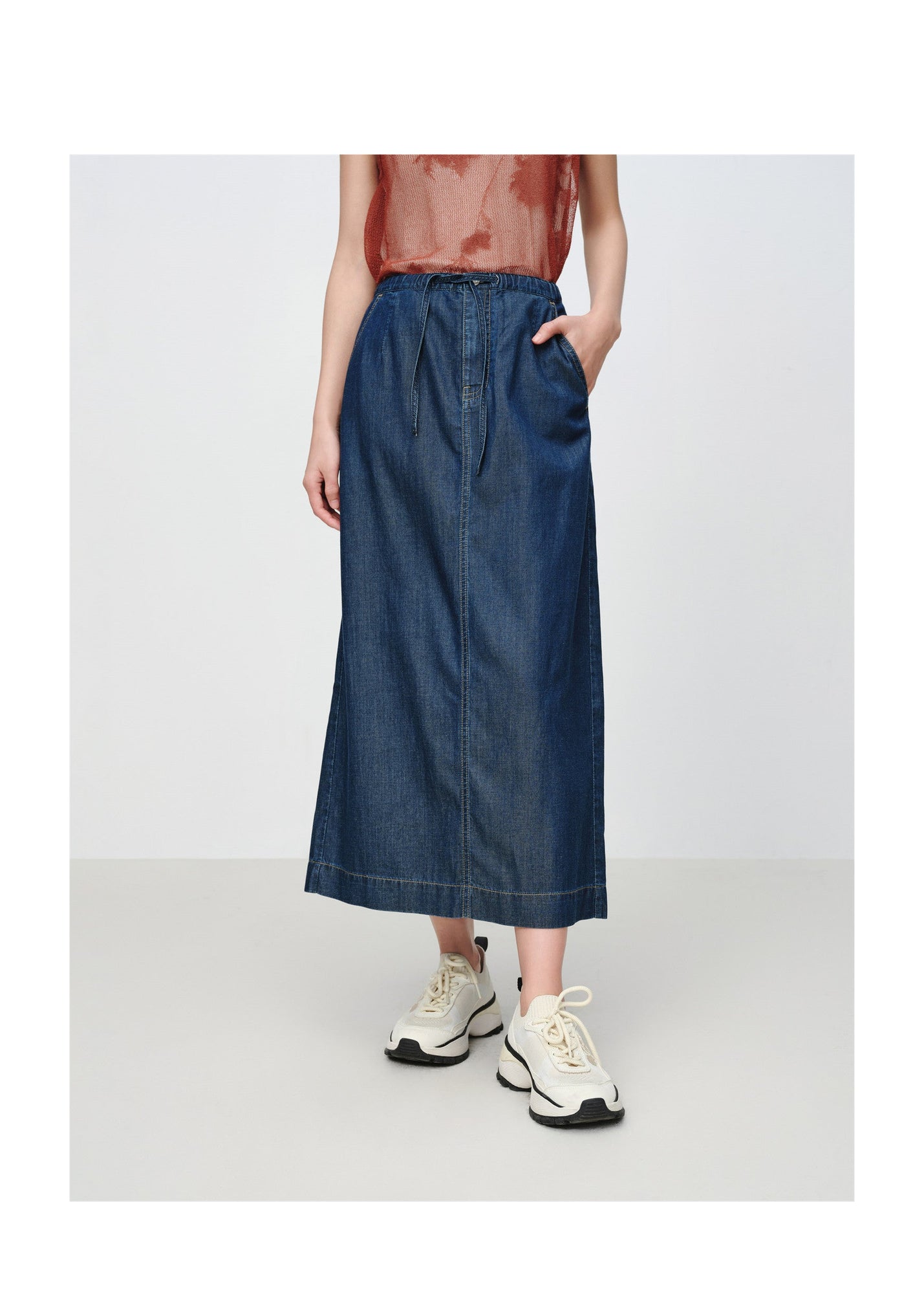 Tencel-Cotton Denim Skirt | Navy