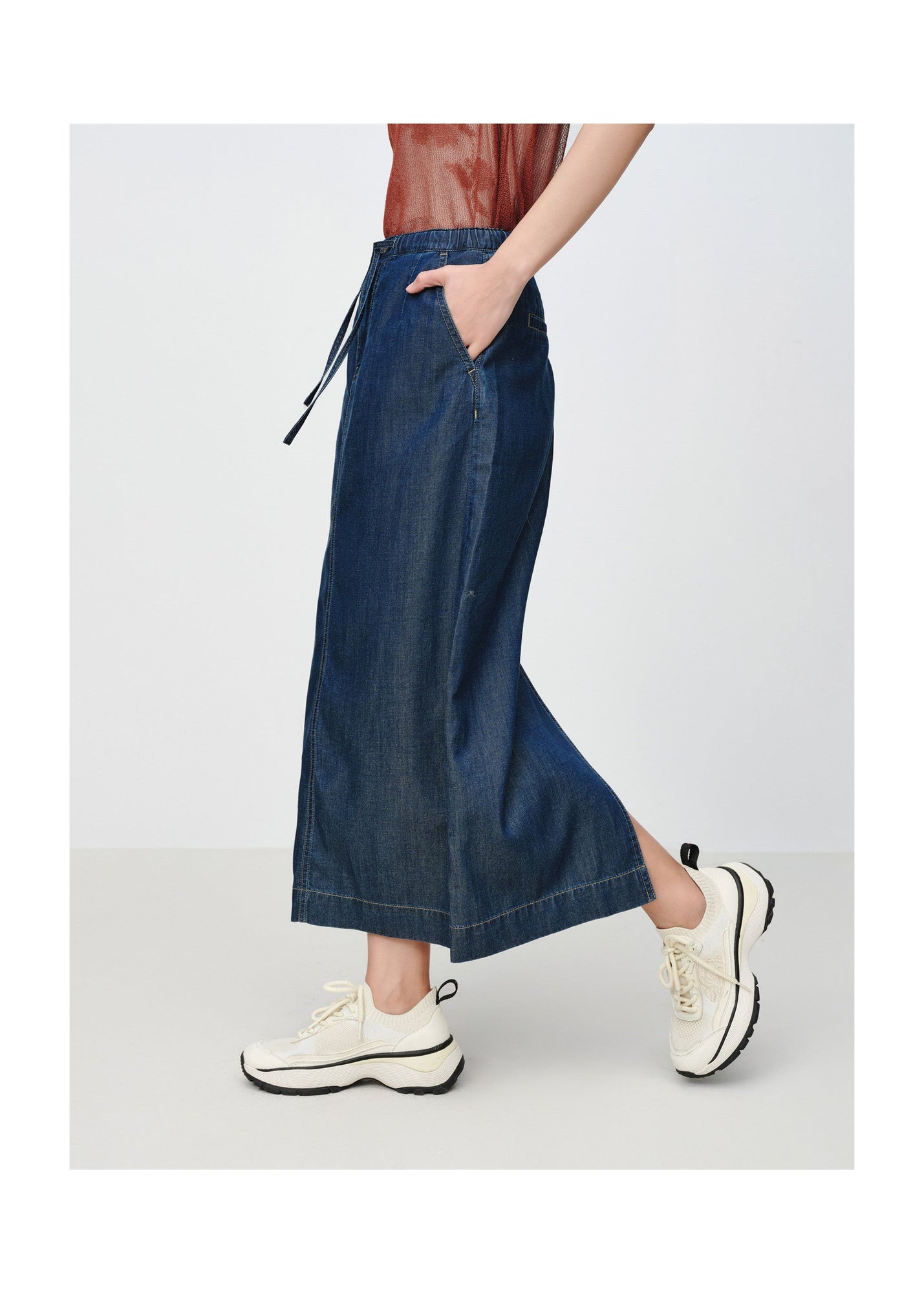 Tencel-Cotton Denim Skirt | Navy