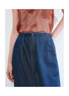 Tencel-Cotton Denim Skirt | Navy