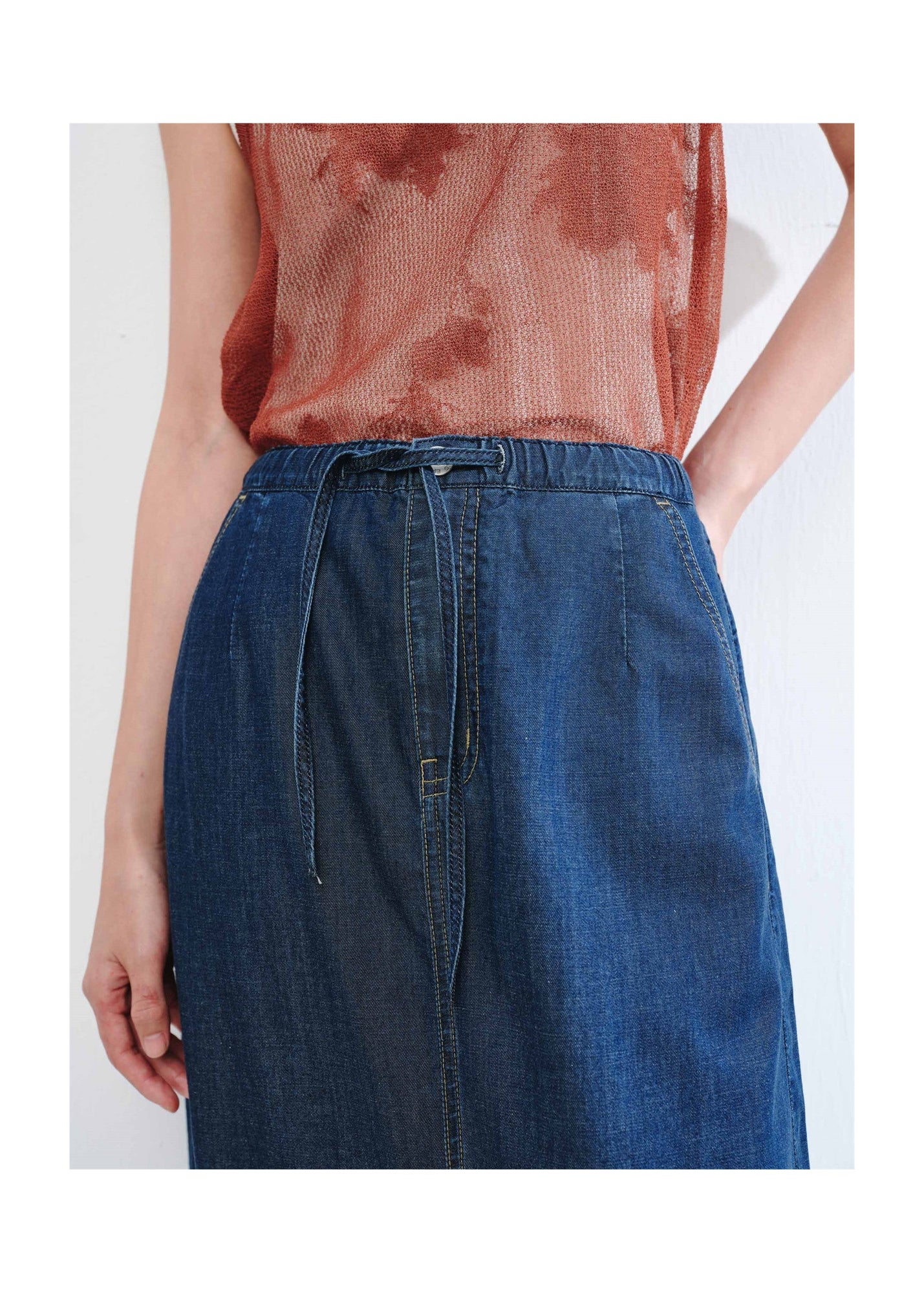 Tencel-Cotton Denim Skirt | Navy