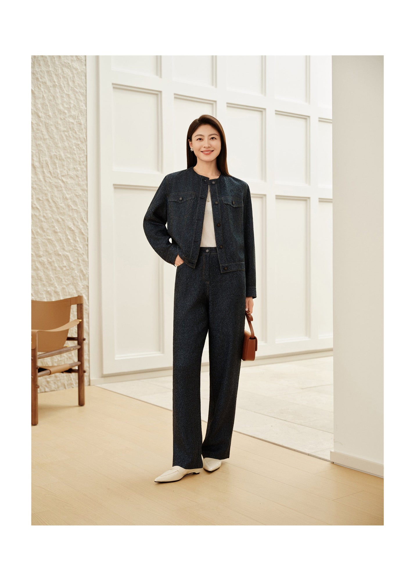 Textured Straight Pants | Navy
