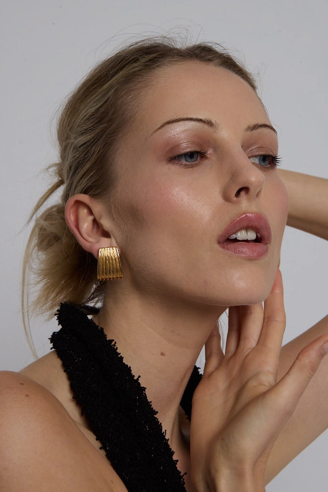 Ribbed Statement Earrings | Gold Plated