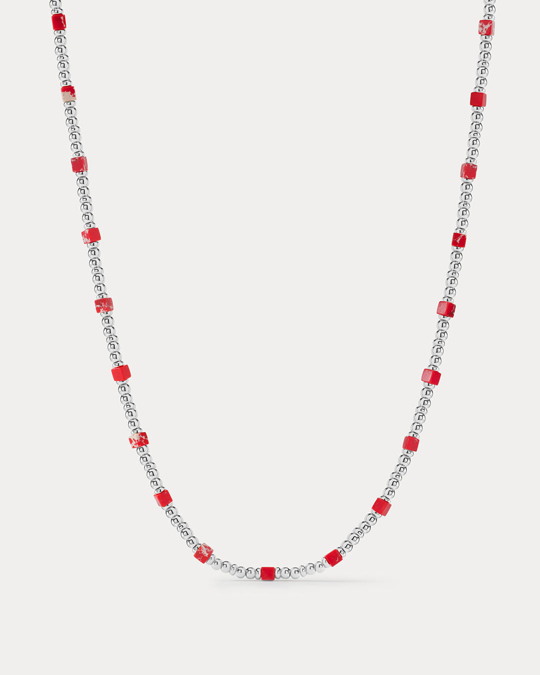 The Costa de Sol Beaded Necklace | Silver | Red
