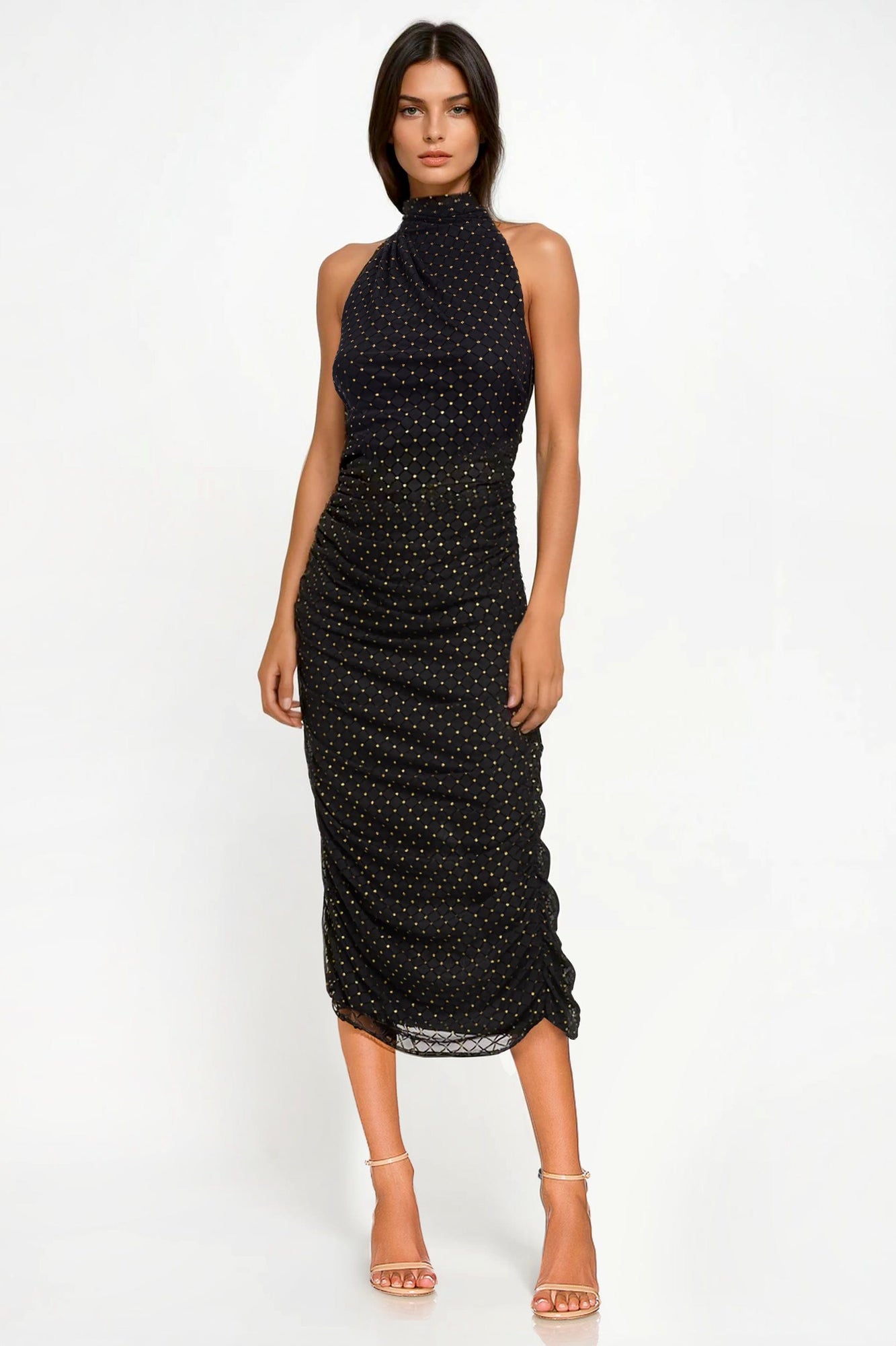 ONE33 SOCIAL | The Elise Polka Dot Midi Dress | Black