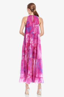 ONE33 SOCIAL | The Lila Printed High Low Halter Gown | Pink / White / Purple