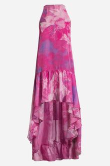 ONE33 SOCIAL | The Lila Printed High Low Halter Gown | Pink / White / Purple