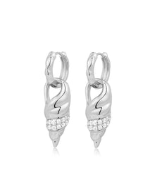 The Seashell Charm Hoops | Silver | Cubic Zirconia