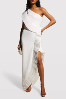 ONE33 SOCIAL | The Mercer Ivory Pleated Ruffle Gown | White