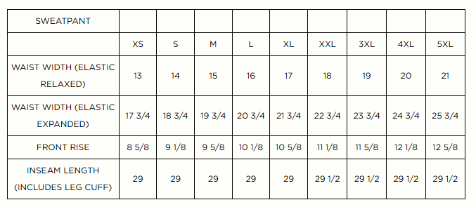 Product size guide