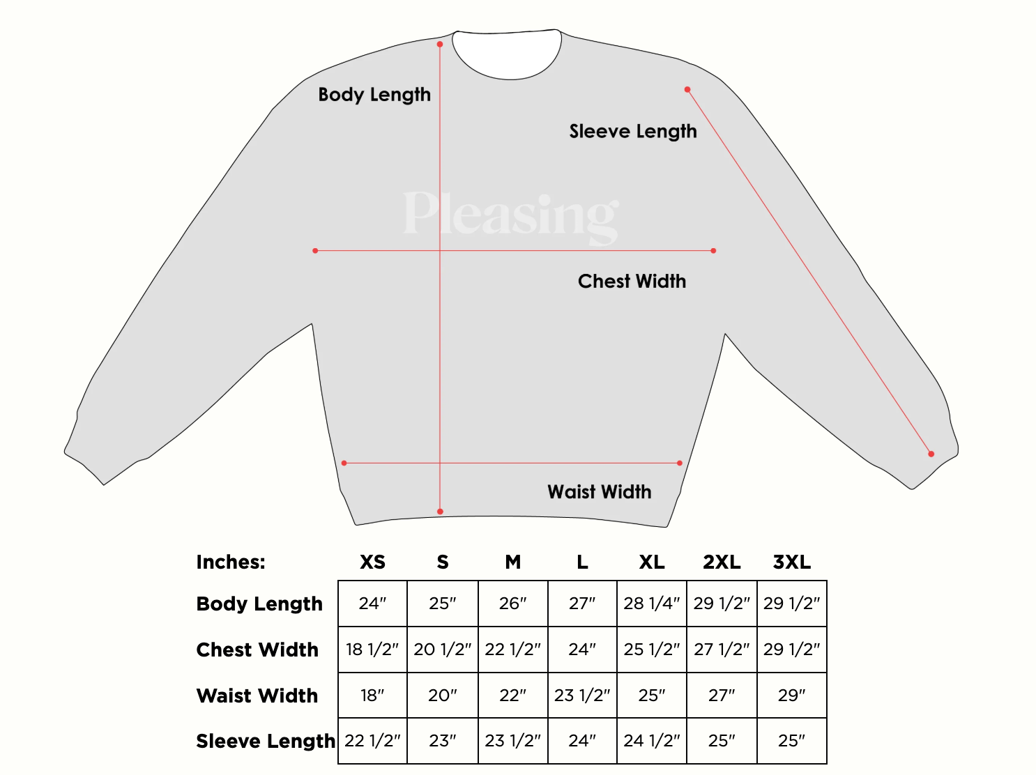 Product size guide