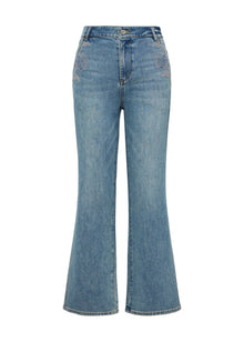 Trendy 9-Fit Flared Denim Pant | Navy