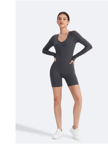 U-back Long Sleeve Bodysuit | Slate Gray