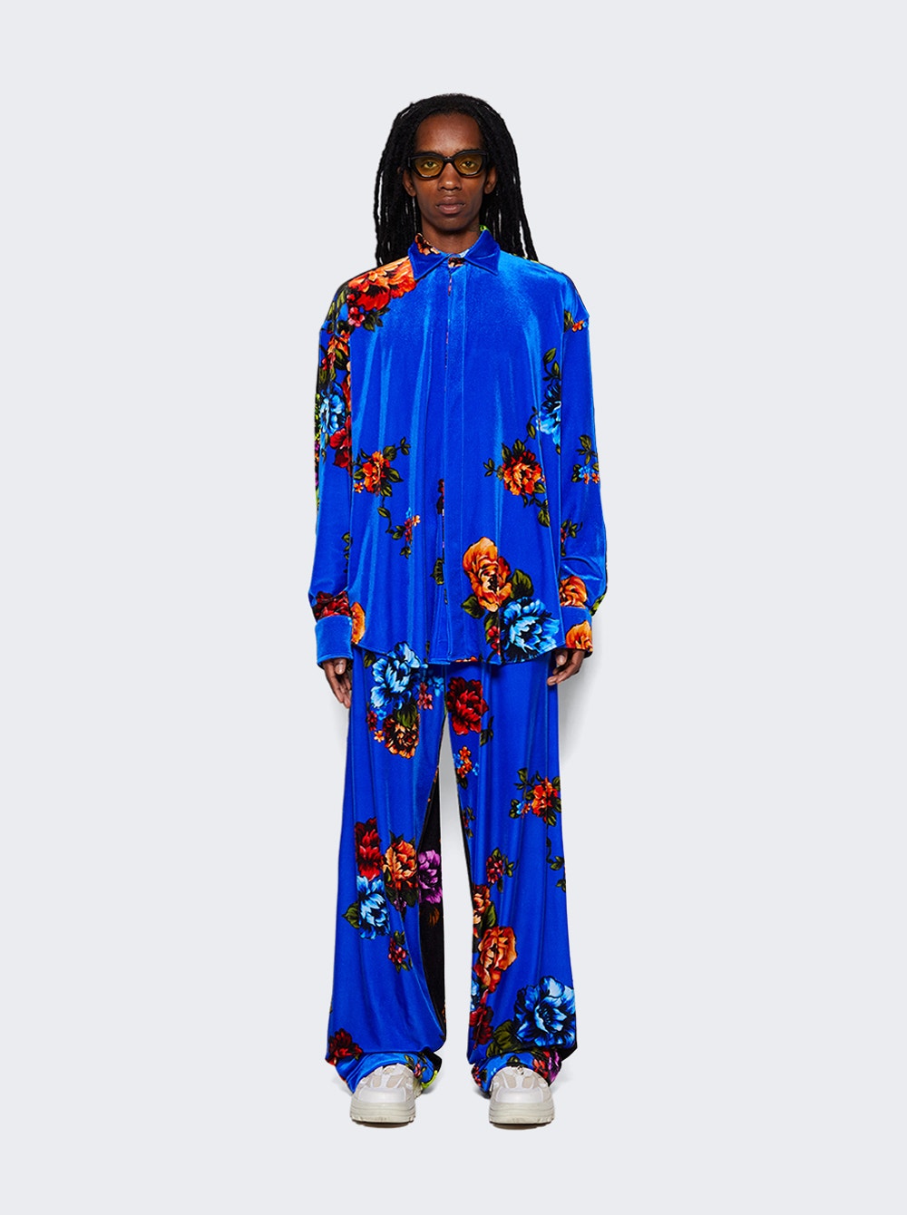 Men | VETEMENTS | Velvet Flower Lounge Pants | Blue