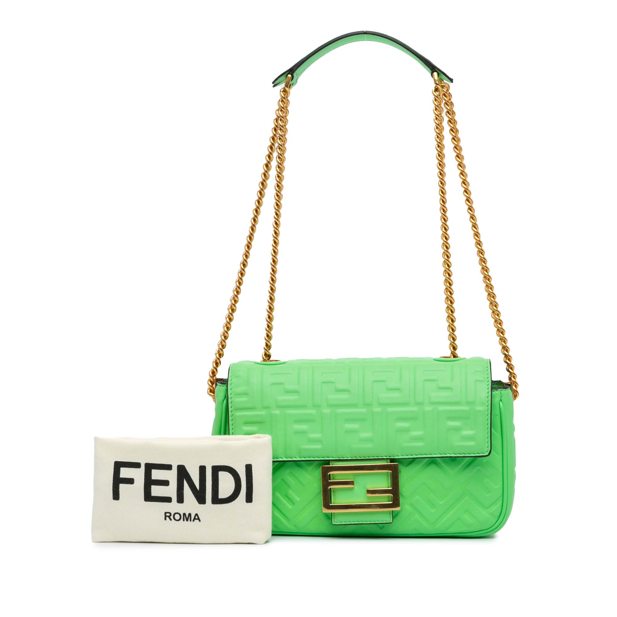 Fendi | Pre-Owned Zucca Embossed Leather Chain Midi Baguette | Green