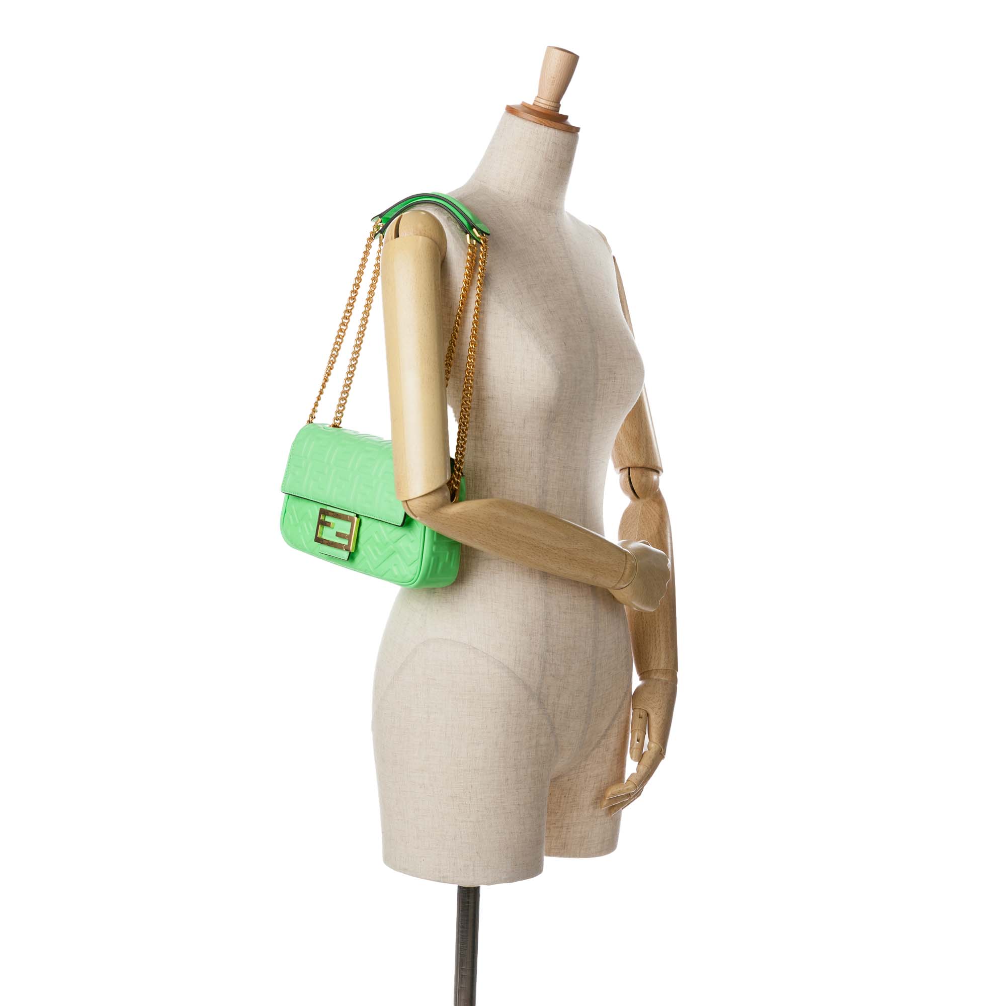 Fendi | Pre-Owned Zucca Embossed Leather Chain Midi Baguette | Green