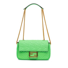 Fendi | Pre-Owned Zucca Embossed Leather Chain Midi Baguette | Green