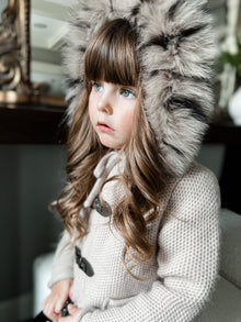 Unisex | Honeycomb Cashmere Pram Coat with Animal Print Trim | Beige