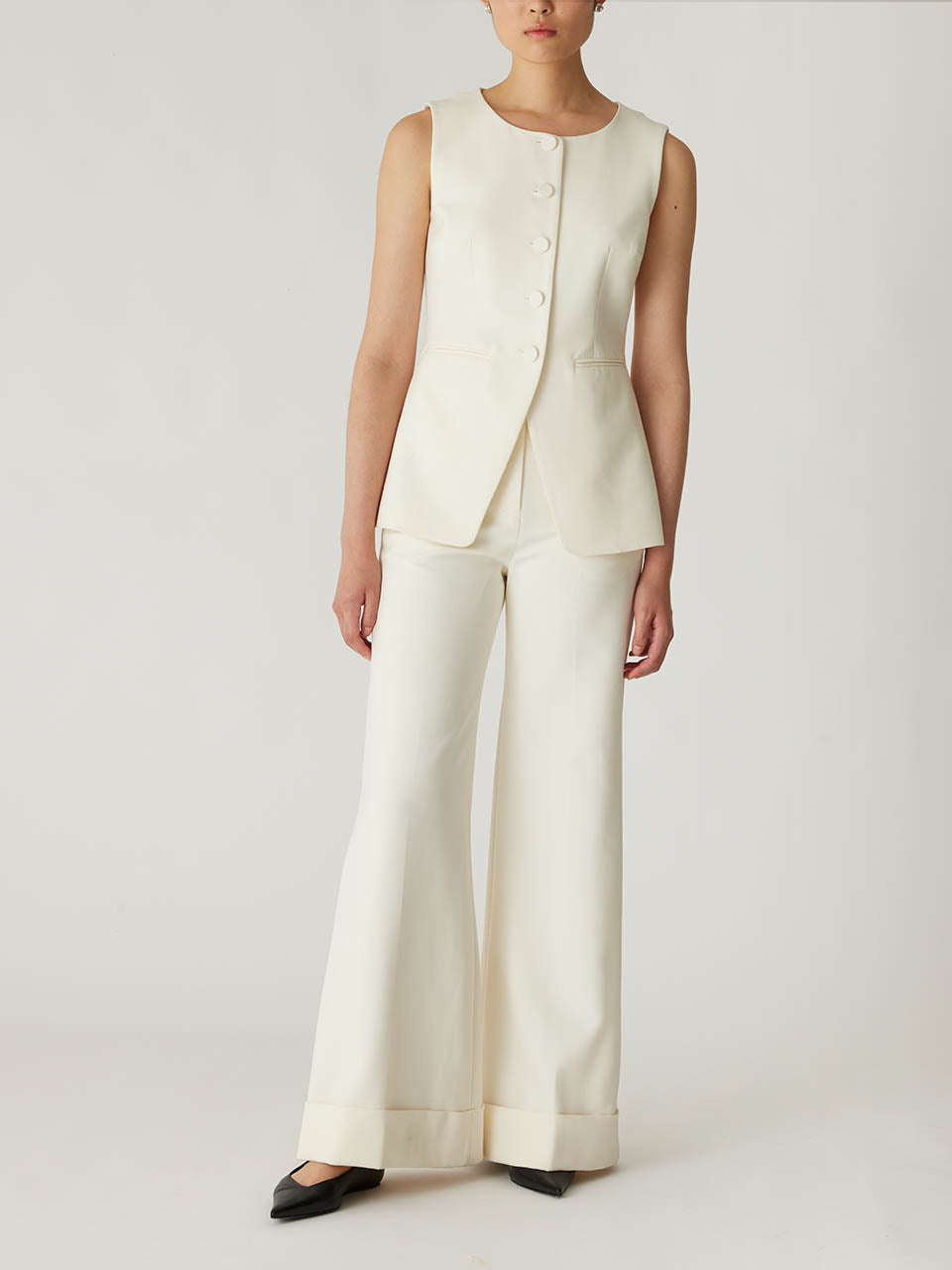 Refined Suiting Button Front Vest | Cream