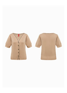 V-neck Knitted Cardigan | Khaki