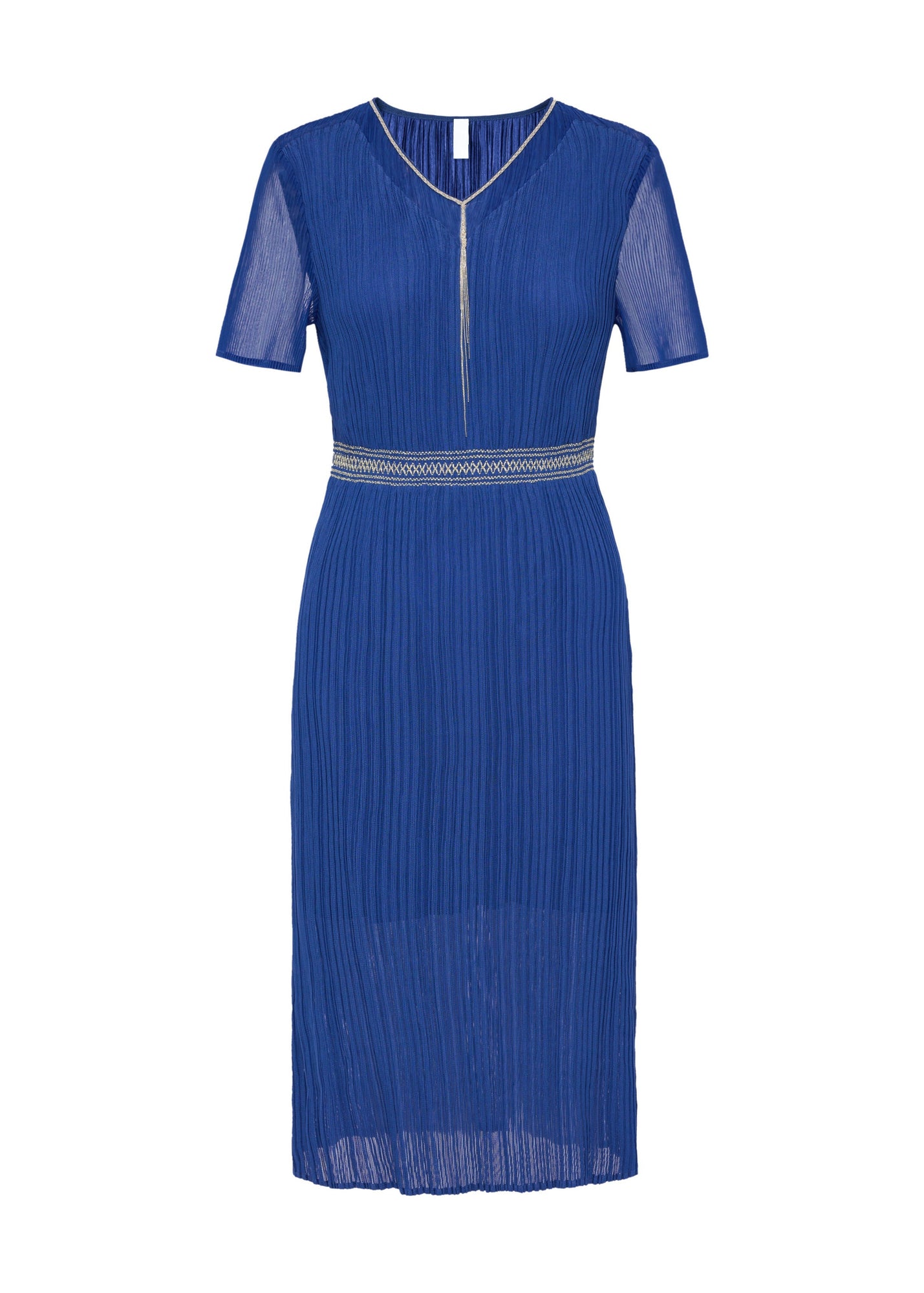 V-neck Waist-fitted Dress | Blue