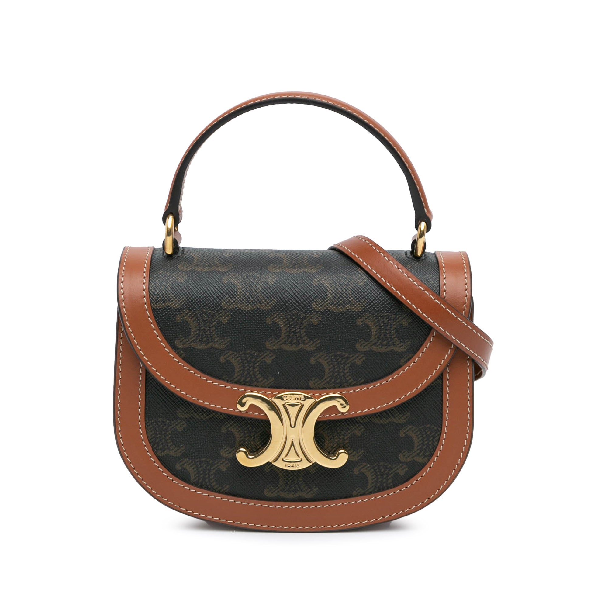 Celine | Pre-Owned Mini Triomphe Coated Canvas Besace Clea Satchel | Brown