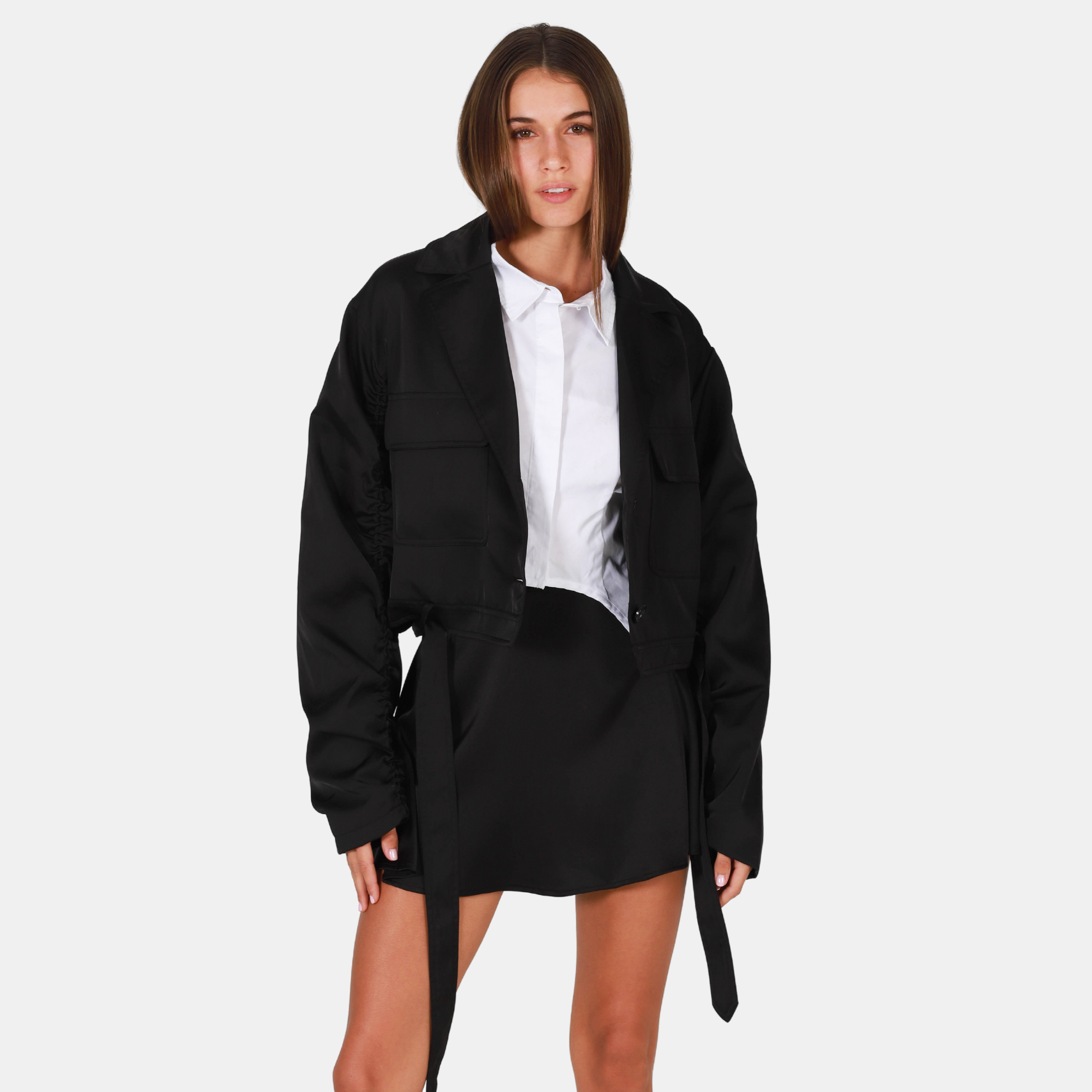 OW Collection Vegas Satin Jacket | Black Caviar