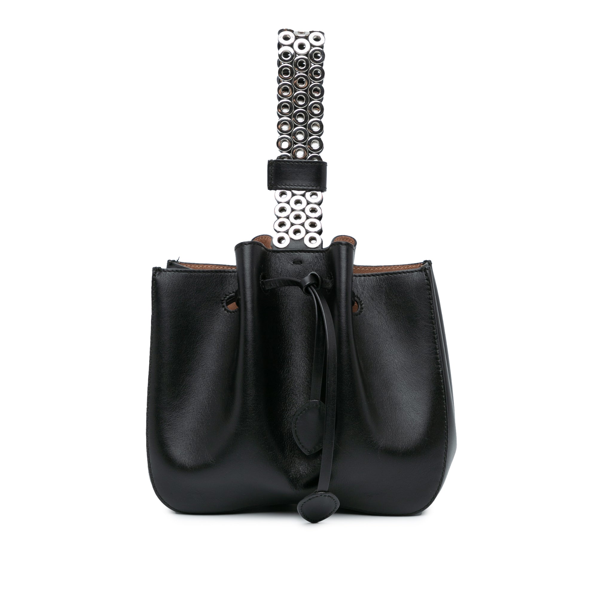 Alaïa | Pre-Owned Calfskin Eyelet Bracelet Embellished Bucket Bag | Black