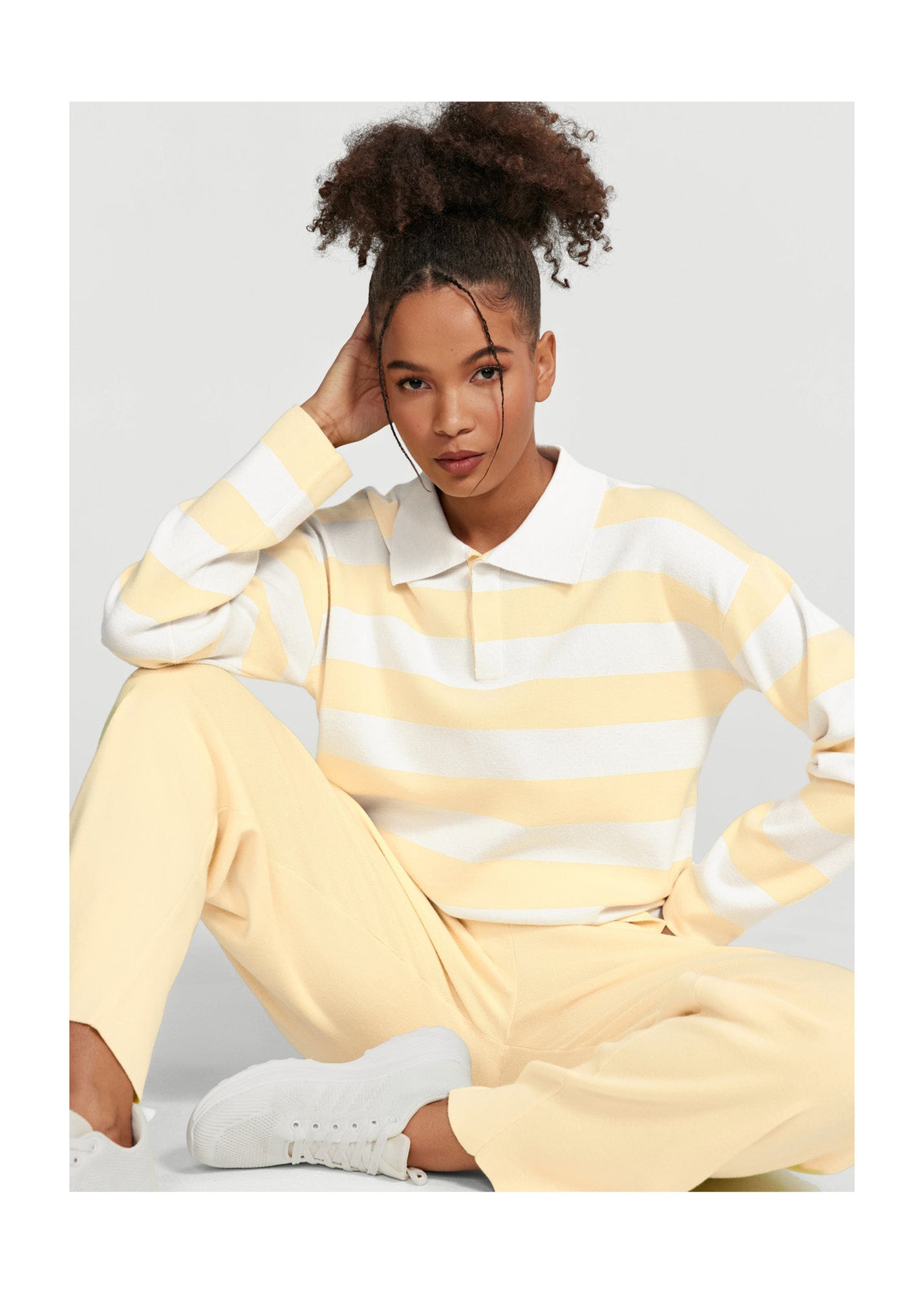 Varsity Striped Rugby Shirt | Lemon Meringue/White