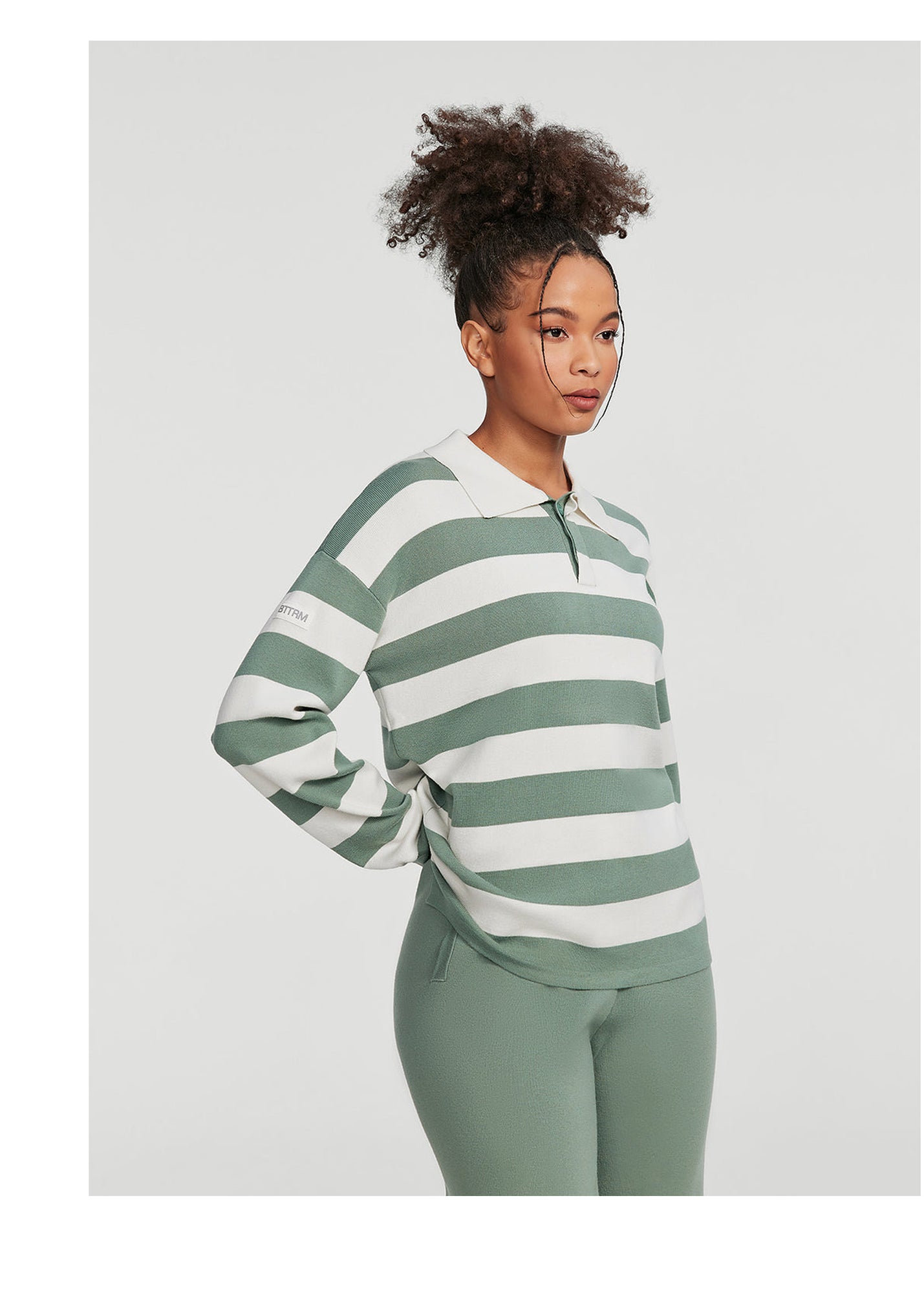 Varsity Striped Rugby Shirt | Sage Green/White