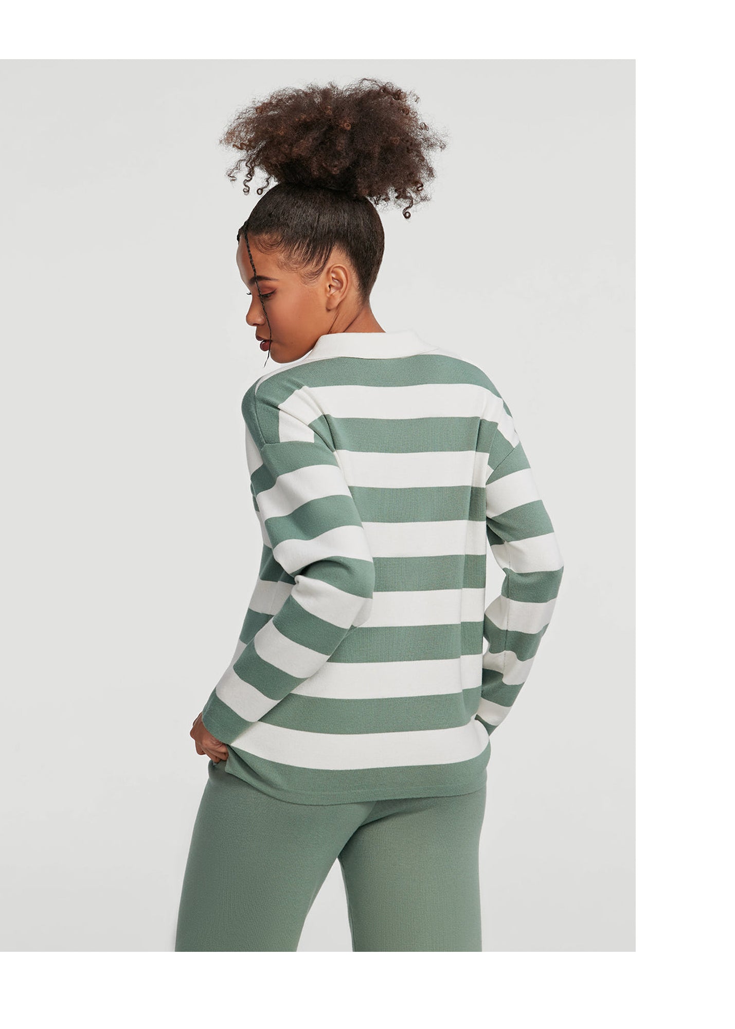 Varsity Striped Rugby Shirt | Sage Green/White