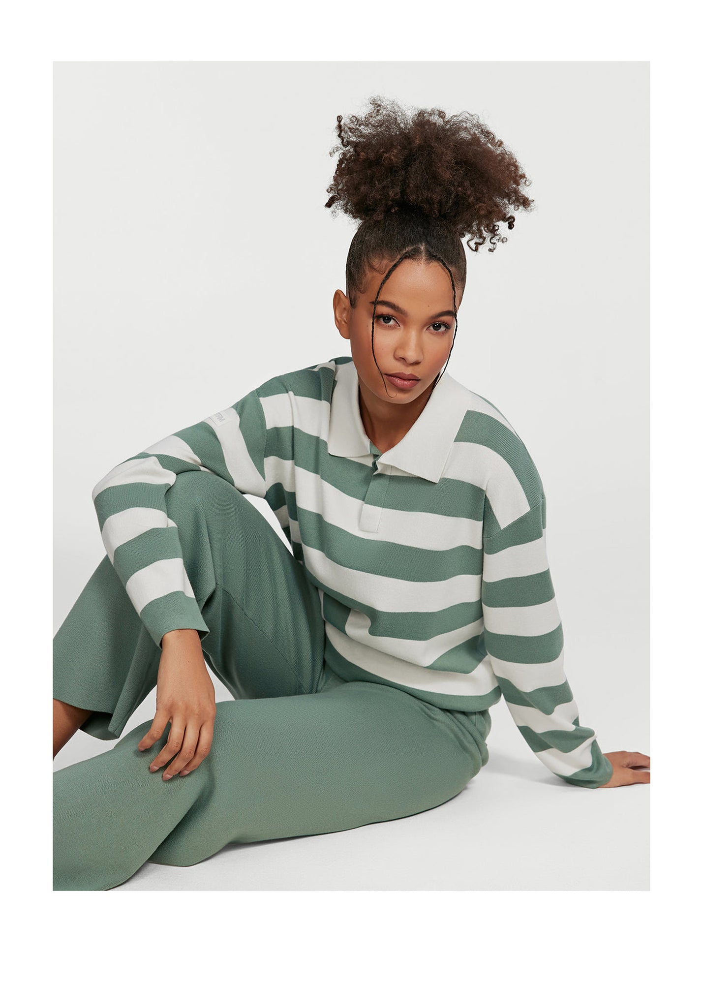 Varsity Striped Rugby Shirt | Sage Green/White