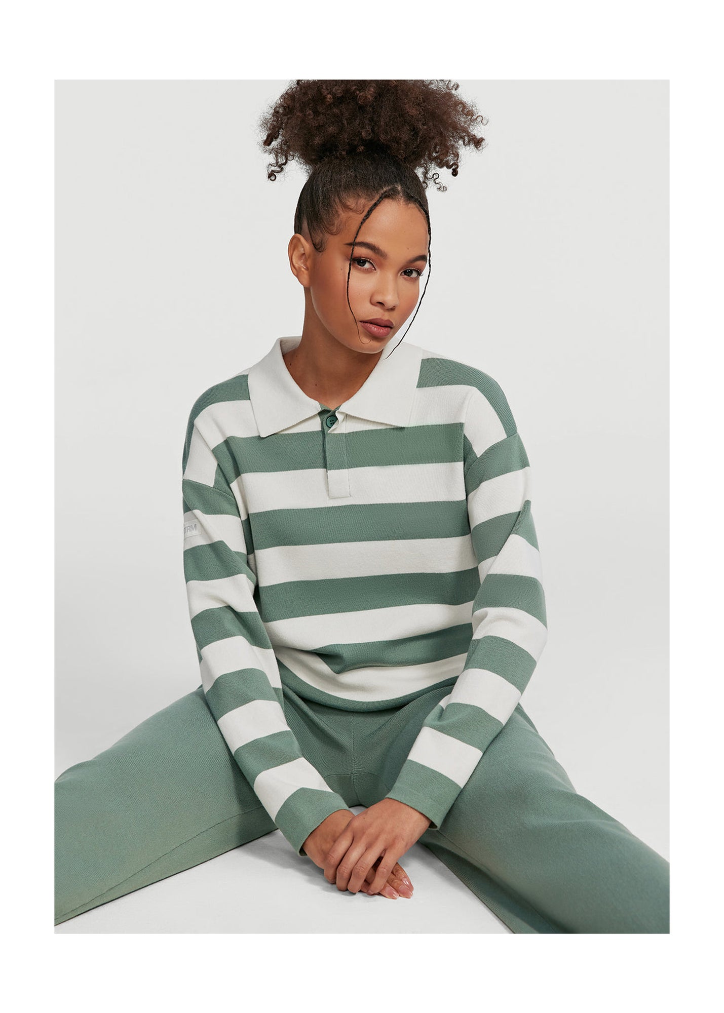 Varsity Striped Rugby Shirt | Sage Green/White