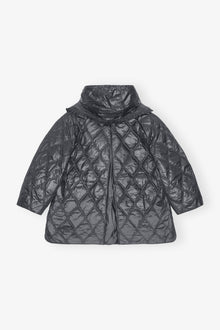 Shiny Quilt Midi Jacket | Black Sand