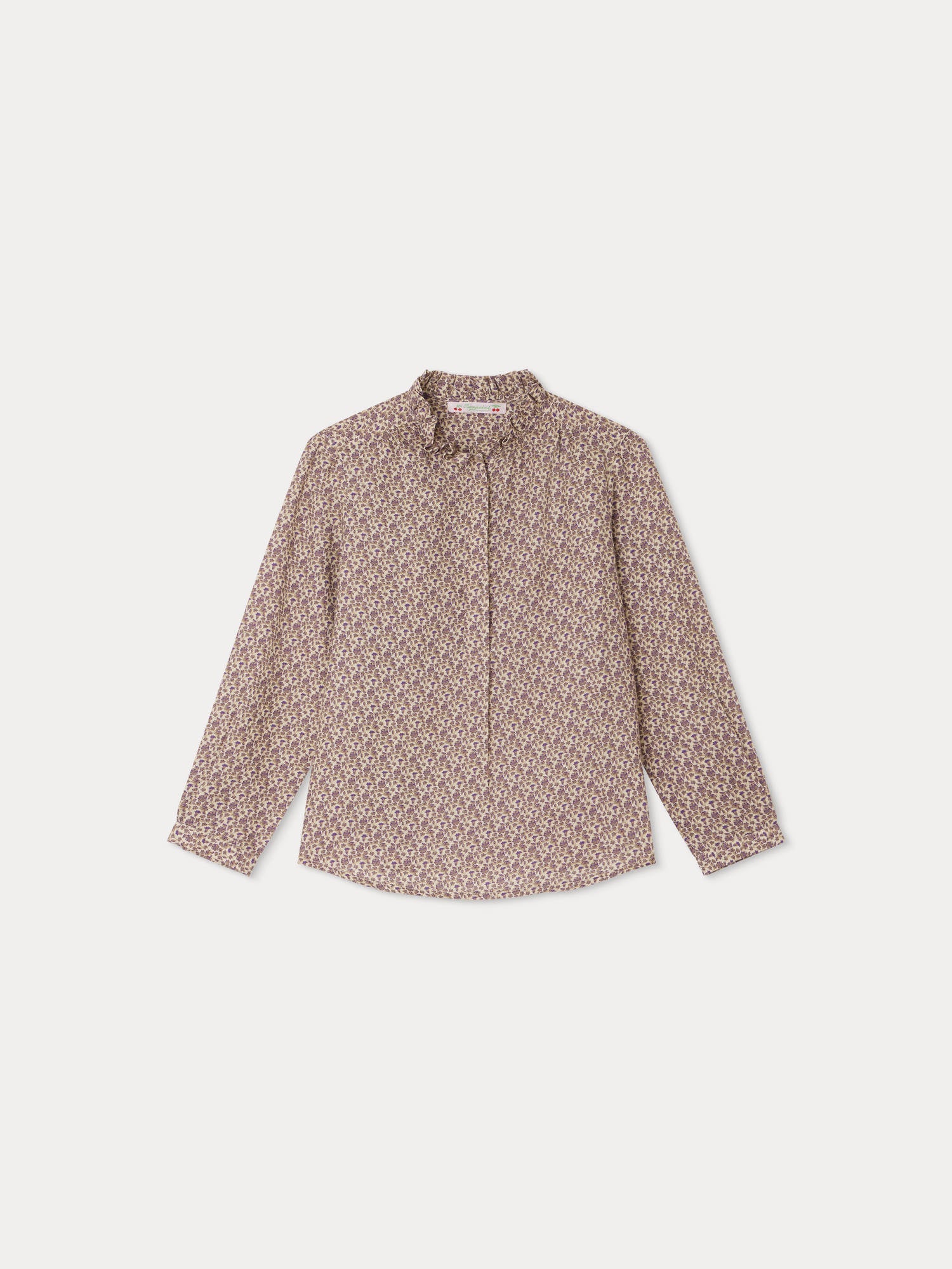 Girl | Burgundy Blouse | Taupe Flowers