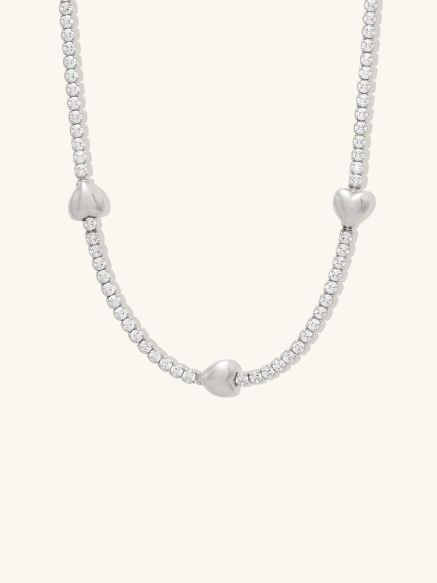 Heart Pave 925 Sterling Petite Tennis Necklace | 5A Grade Cubic Zirconia | 925 Sterling Silver